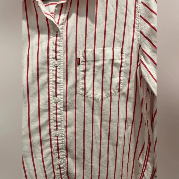 LEVI’S ULTIMATE BOYFRIEND striped cotton shirt White with Red Pinstripes large - Picture 6 of 8